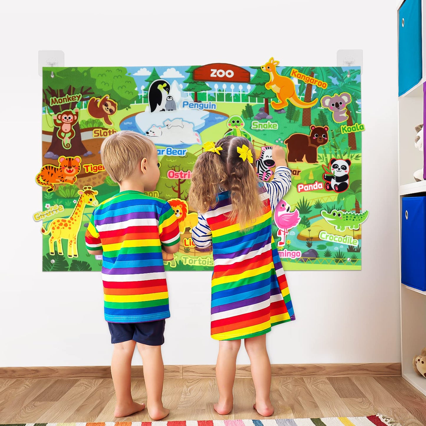 Taika Zoo Animals Felt Story Board Set, 43x28 inch Animals Flannel Board, 41Pcs Jungle Animals Toys, Thicker Felt Board, Prescho