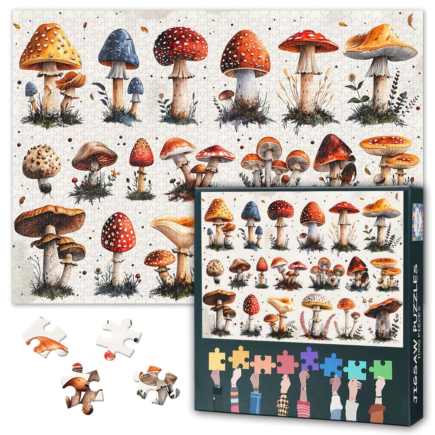 1000 Pieces Puzzle for Adults- A Vibrant Collection of Edible Mushrooms in Diverse Shapes Picture Jigsaw Puzzles Difficulty Puzz