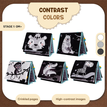 Tinitigies Tummy Time Mirror For Babies - High Contrast Book With Large Stimulating Baby Safe Mirror & Silicone Teether & Crinkl