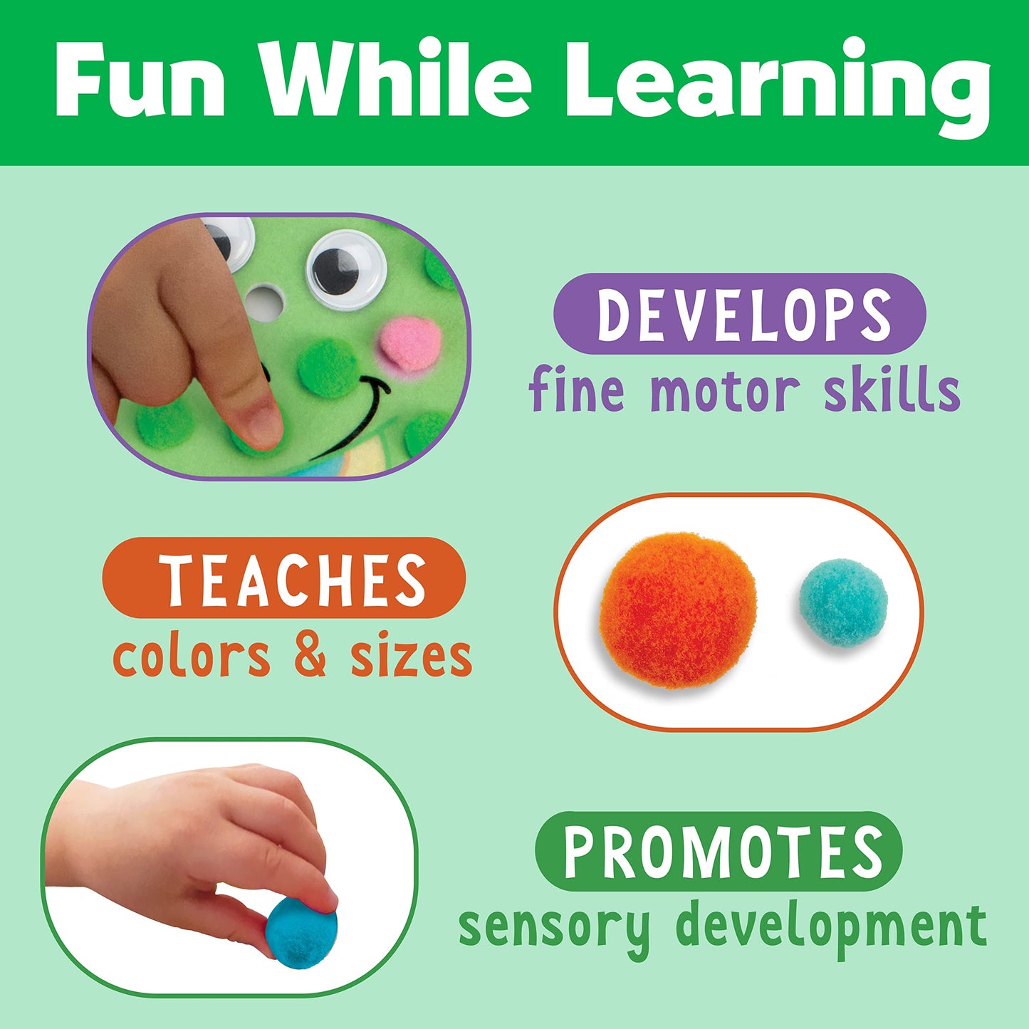 Creativity for Kids Pom Pom Pictures - Dinosaur Sensory Play, Small Assorted Foam Learning Toy for Ages 3+ (Model 6360000)