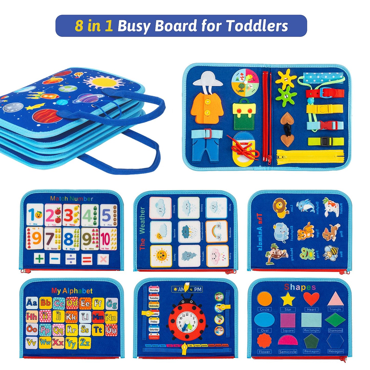 Toddler Busy Board Montessori Toys For 1 2 3 4 Year Old, Preschool Learning Activities With Life Skills,Abc,123,Shape,Color,Anim