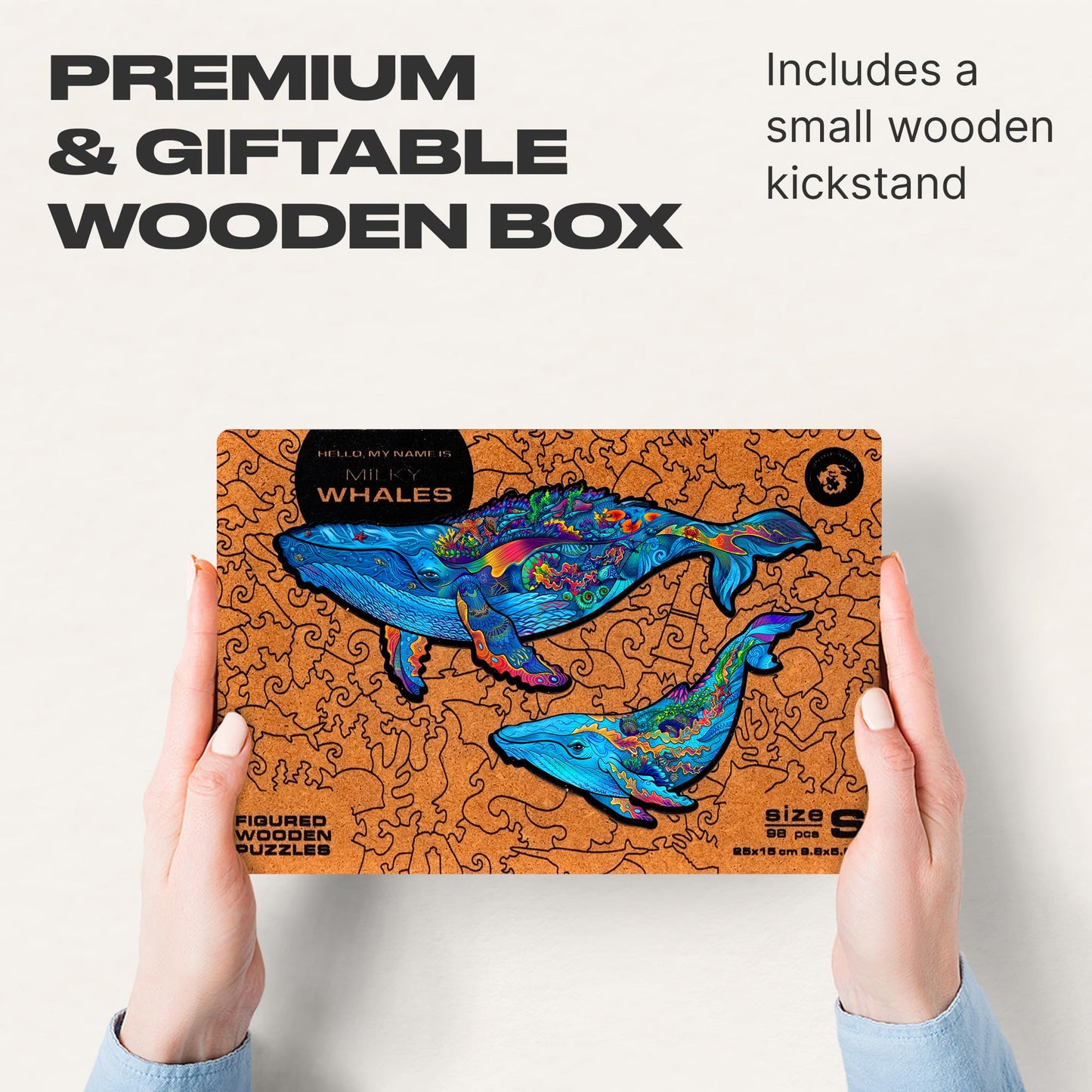 Unidragon Original Wooden Jigsaw Puzzles - Milky Whales, 98 Pieces, Small Size 9.8'' X 5.9 '', Beautiful Gift Package, Unique Sh