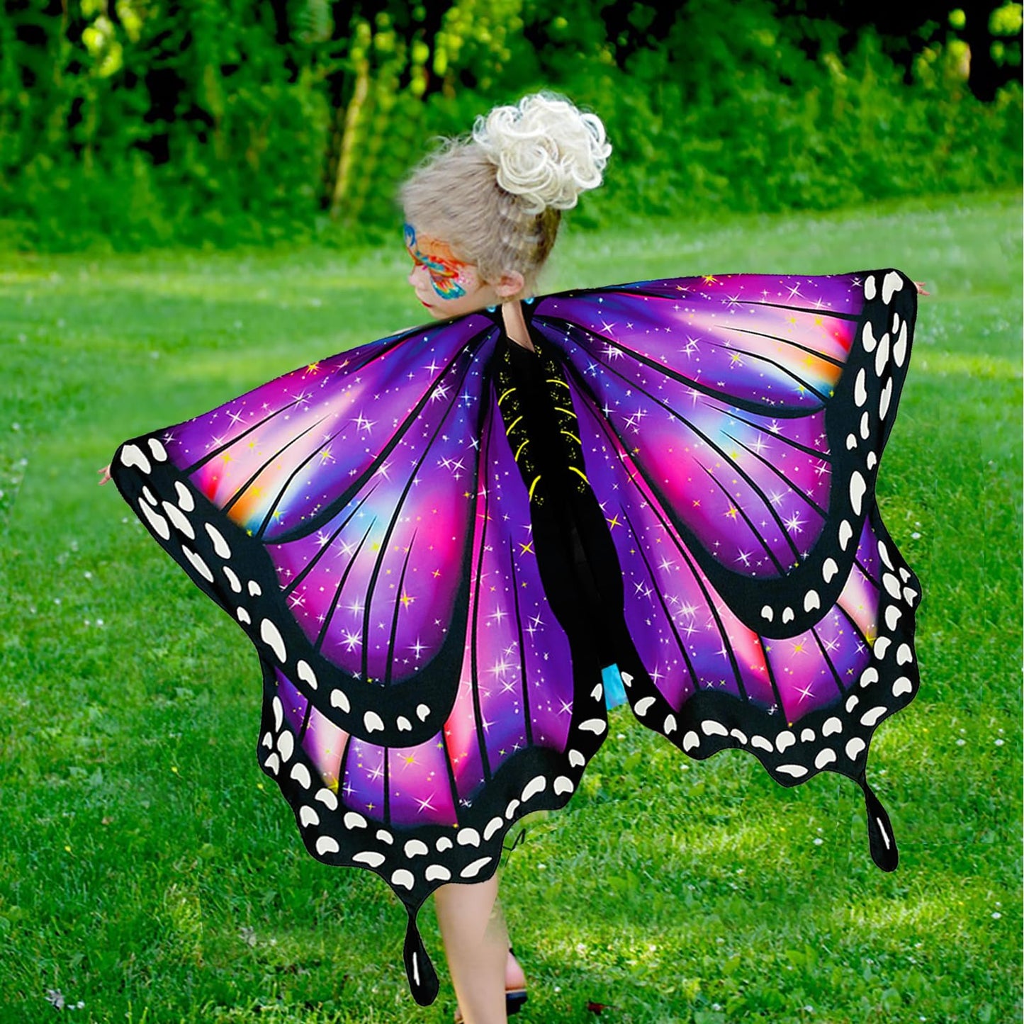 Rektak Butterfly Wings For Girls, Butterfly Costume For Halloween Party Kids Fairy Wing With Mask And Headband(Purple)