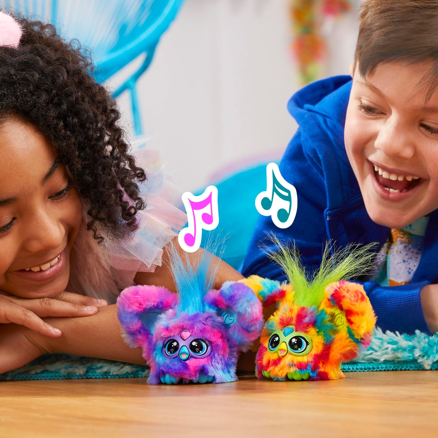 Furby Furblets Luv-Lee Mini Friend, K-Pop Music, Speaks Only Furbish, Electronic Plush Toys For Girls & Boys, Interactive Pets, Purple & Blue, Easter Basket Stuffers, 6+