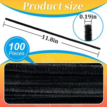 100PCS Black Pipe Cleaners,Pipe Cleaners Craft Bulk,Black Pipe Cleaners for Hair