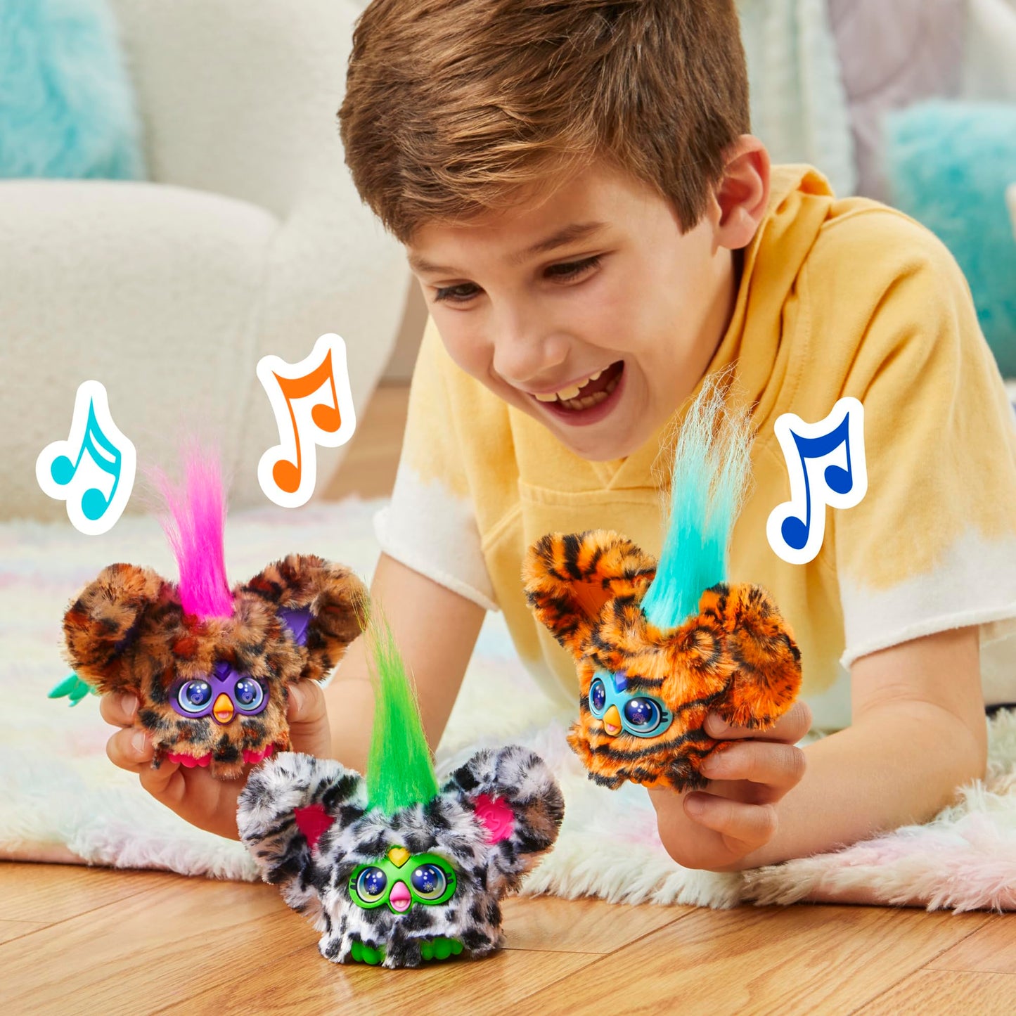 Furby Furblets Moo-Boo Mini Friend, Electronic Plush Toys For Girls & Boys 6+, Cow, Black & White, Speaks Furbish & Plays Music,