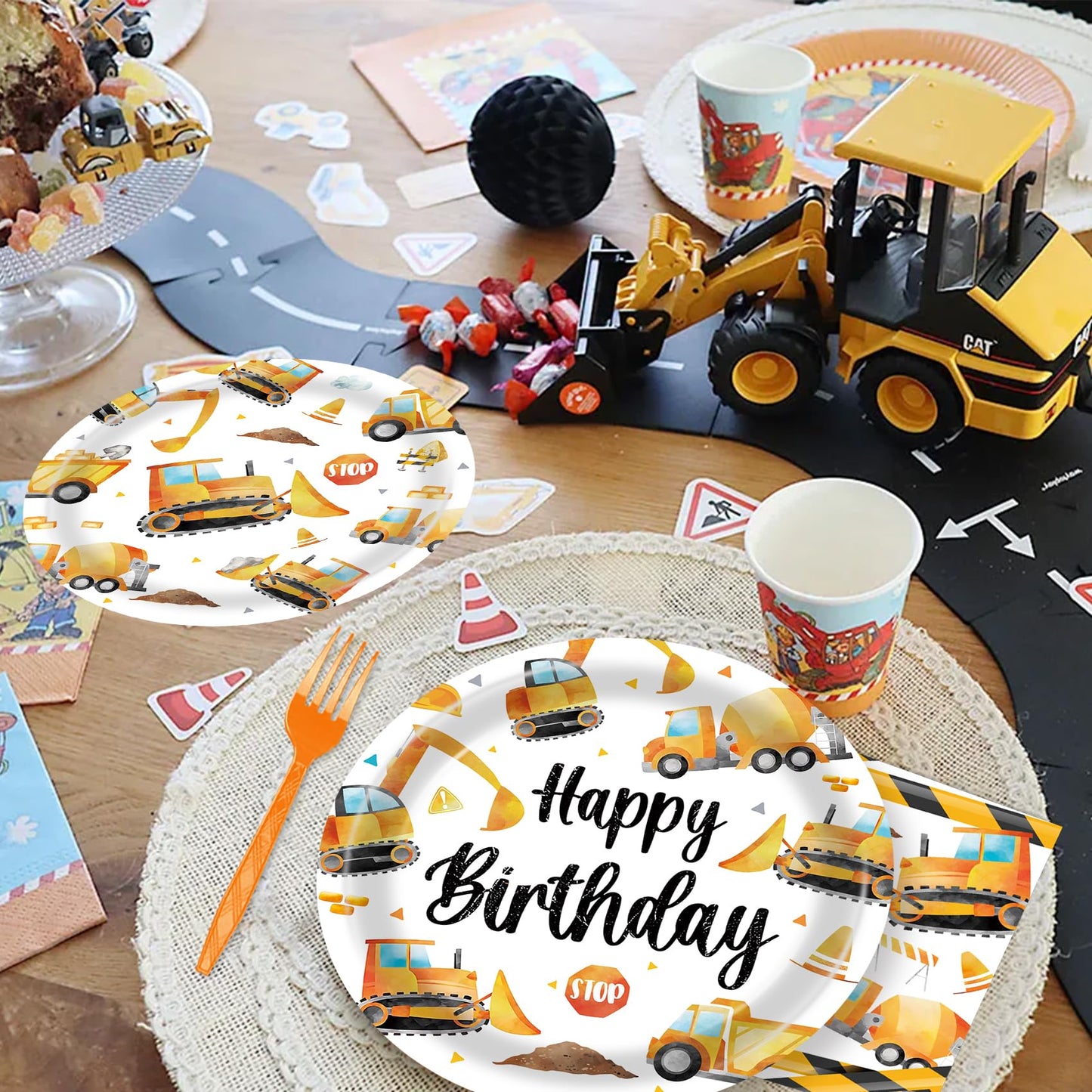Bqk 96 Pcs Construction Plates And Napkins Construction Party Decorations Construction Paper Plates Construction Birthday Party