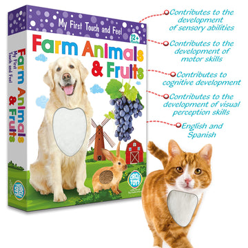 My Touch And Feel English Spanish Bilingual Picture Double Sided Sensory Flash Cards For Infant, Toddlers, Kids, Learn Animals,