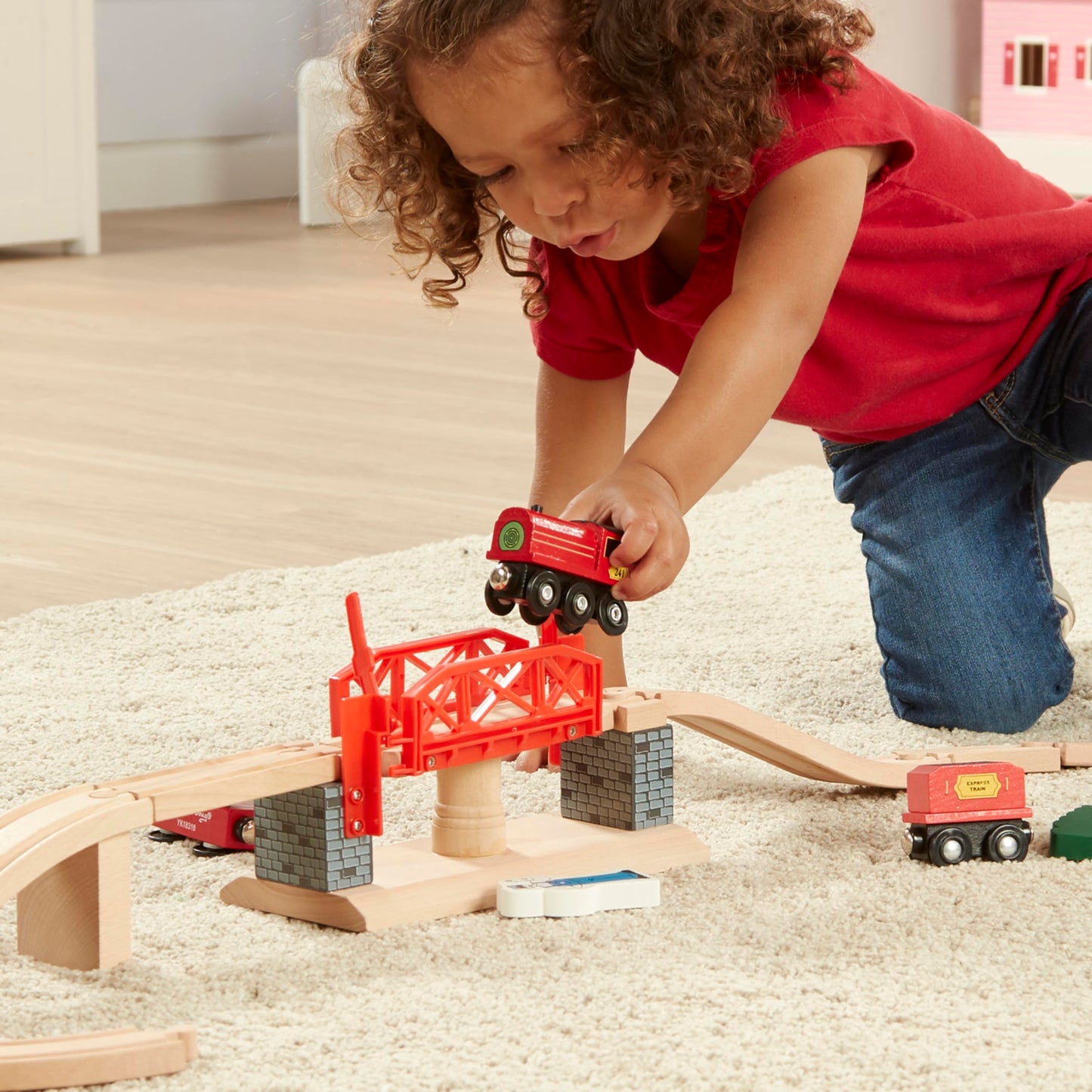 Melissa & Doug Swivel Bridge Wooden Train Set (47 Pcs) - Wooden Train Set For Kids Ages 3+
