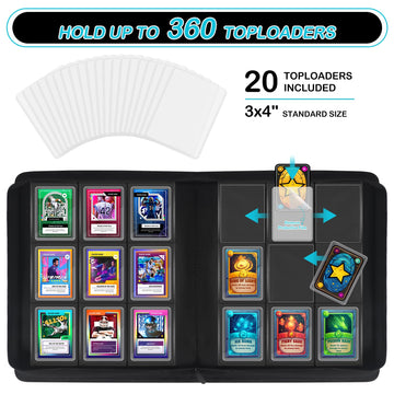 WITHYU Top Loader Binder 9 Pocket for 3x4 Rigid Cards 360 Pockets Collectible Card Album with 20 Toploaders Trading Card Binder for TCG MTG Sports Cards (Aqua Blue)