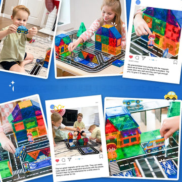 112PCS Magnetic Tiles Road Set - Magnetic Building Tiles with Vibrant Color & Ultra Magnet Strength for Toddlers & Kids Ages 3-8