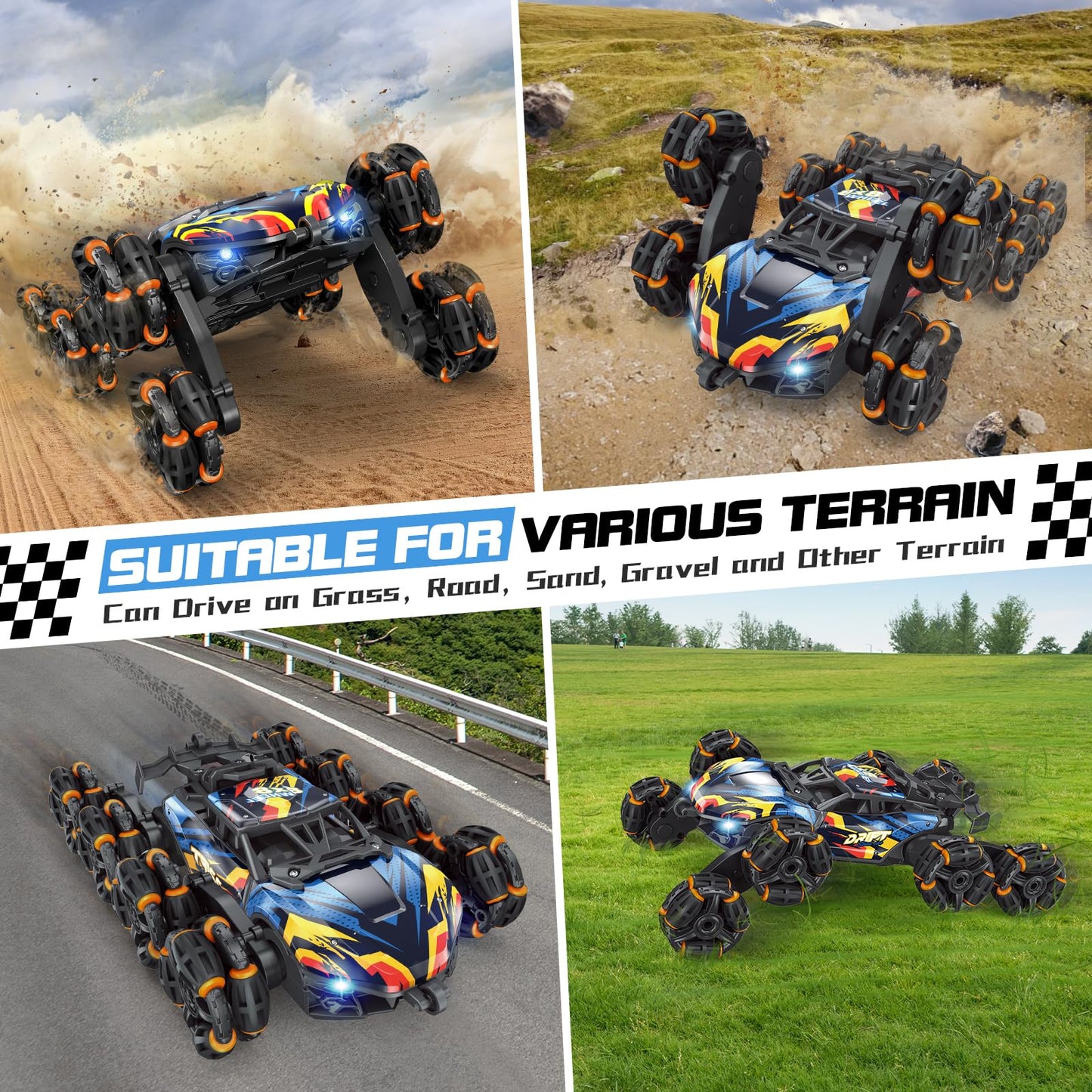 8Wd Gesture Sensing Rc Stunt Car Toys For Boys Age 8-12, 2.4Ghz Hand Controlled Remote Control Car With Light & Music & Spray, C