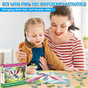 100 Piece Puzzles Raibow Dinosaur Puzzle for Kids Ages 4-8 8-10, 100 Piece Jigsaw Puzzle for Adults Toddler Children Learning Ed