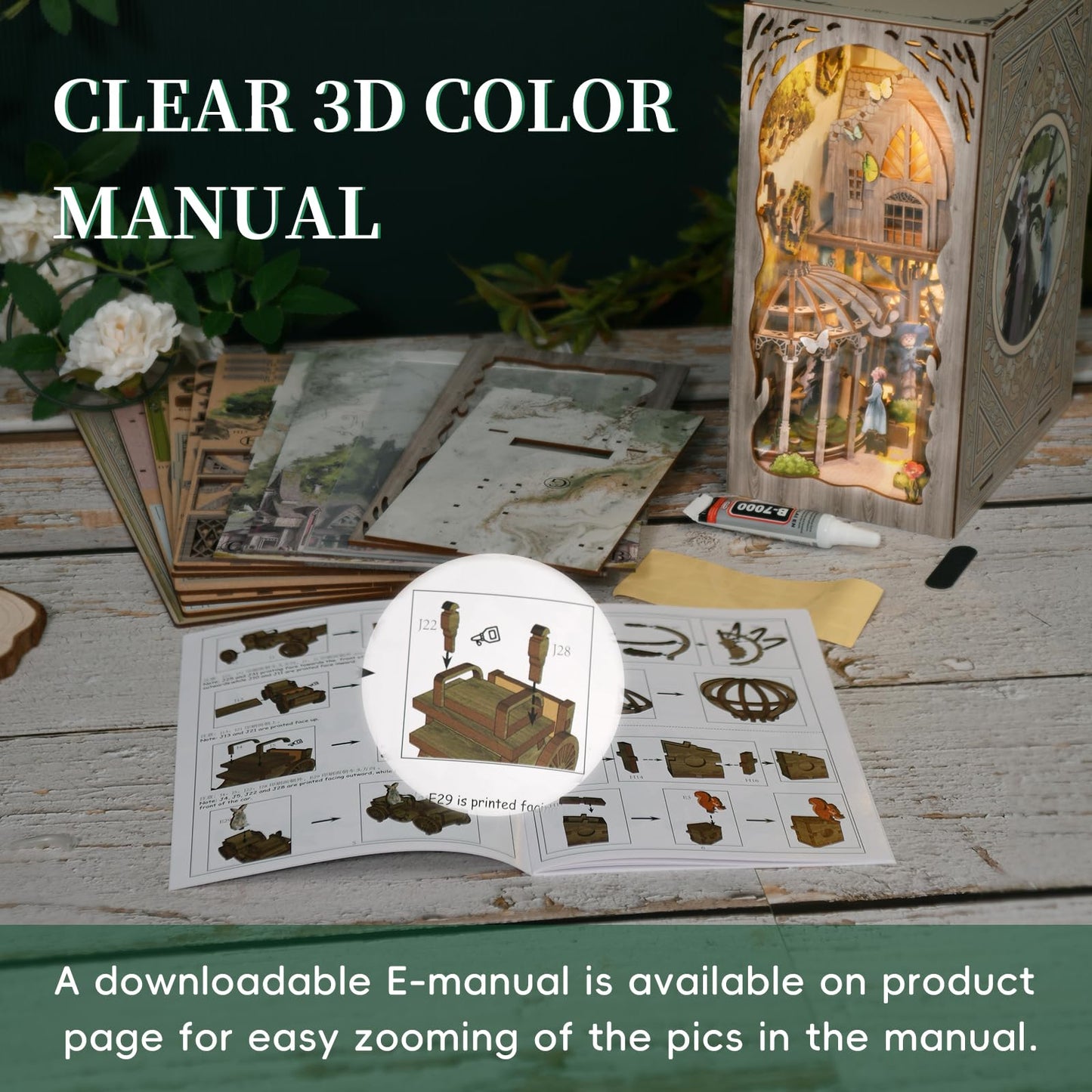 Minicity Diy Book Nook Kit, Diy Miniature Dollhouse Booknook Kit, Wooden 3D Puzzle Bookend Bookshelf Insert Decor With Led Light