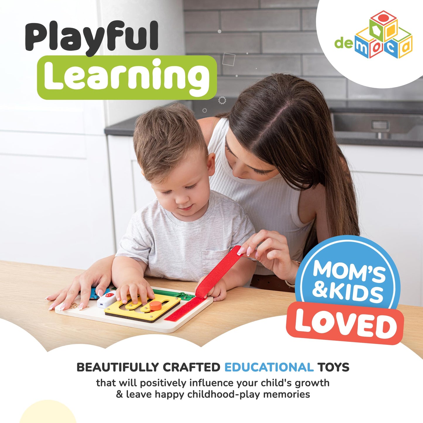 Democa Montessori Busy Board For 1 Year Old - Premium Airplane Toys For Toddlers 1-3, Car Plane Travel Essential, Wooden Toddler Busy Board, Easter Basket Stuffers Gift For Boys & Girls