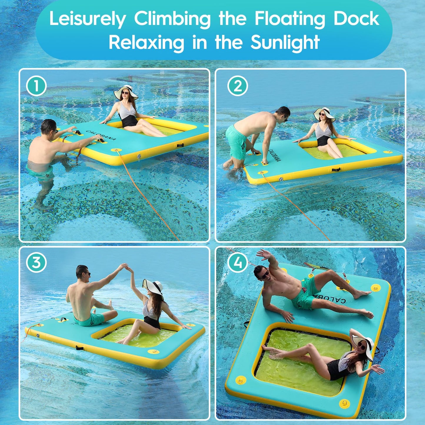 Calobana Inflatable Floating Dock, Lake Floats For Adults Floating Raft Water Platform With Detachable Ladder For Lake Boats Bea