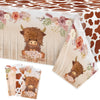 3Pcs Highland Cow Party Tablecloths, Brown Highland Cattle Birthday Table Cover, Brown Cow Print Themed Party Decorations Plasti