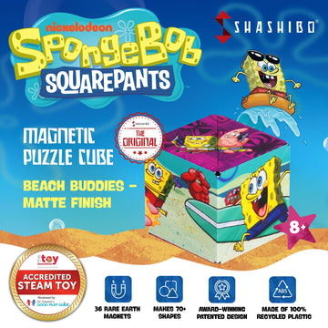 Shashibo Spongebob Shape Shifting Box - Magnetic Puzzle Cube, 36 Rare Earth Magnets, Beach Buddies Model