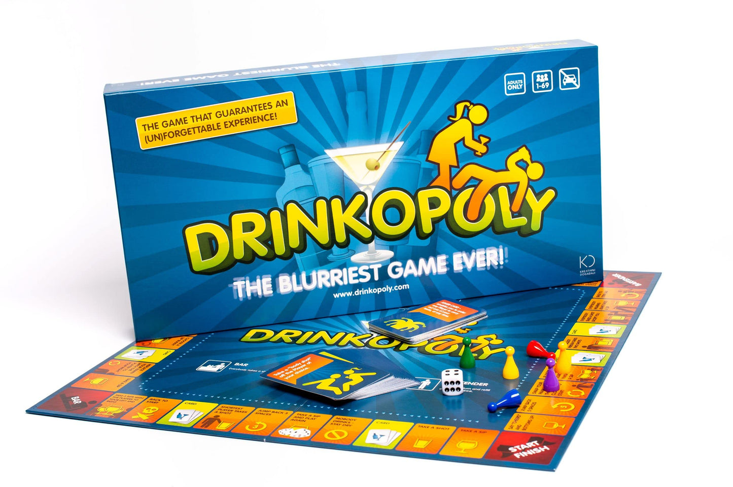 Drinkopoly Drinking Game Set – Board/Table Party Game for Adults – 50 Expansion Tasks – Medium Size – Cardboard – LRG719