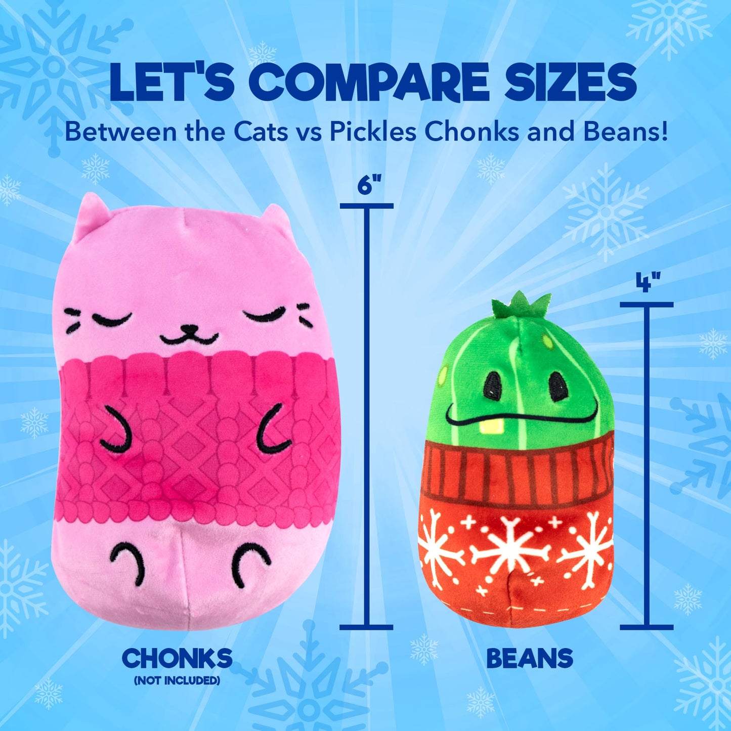 Cats Vs Pickles 6Pk Christmas Bean Mystery Bags | 4' Bean Filled Plushies | Stocking Stuffers | Blind Bags For Girls And For Boys | Surprise Bean Collectibles | Mystery Bag For Kids & Adults | 6-Pack