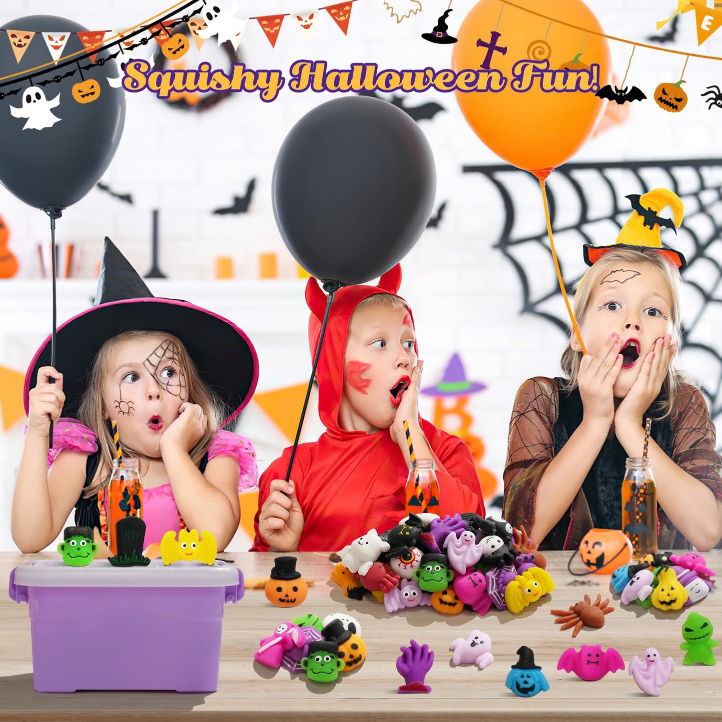48PCS Halloween Mochi Squishy Toys for Kids Halloween Fidget Toys Bulk Mochis Squishies for Basket Goodie Bags Stuffers Trick or Treat Gifts Boys Girls Classroom Party Favors Treasure Box