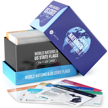 Briston Countries of The World Flashcards – 290 Educational Cards with Capitals, Flags & Continents – Cardstock, Ideal for Kids & Adults