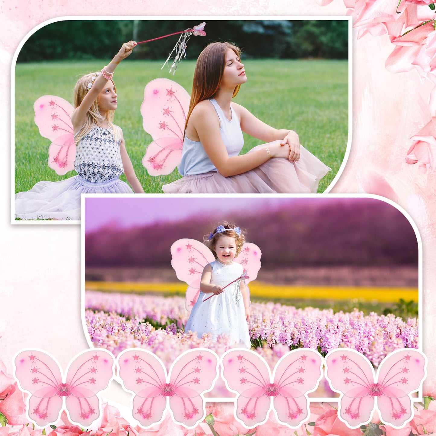 Chivao 15 Set Princess Fairy Wings Set 15 Pcs Butterfly Wings For Girls Butterfly Angel Wings 15 Pcs Fairy Wands Butterfly Costu