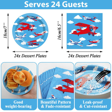 Airplane Birthday Party Supplies Serves 24 Plane Party Paper Plates Napkins Set Airplane Tablecloth Tableware Kit For Baby Showe