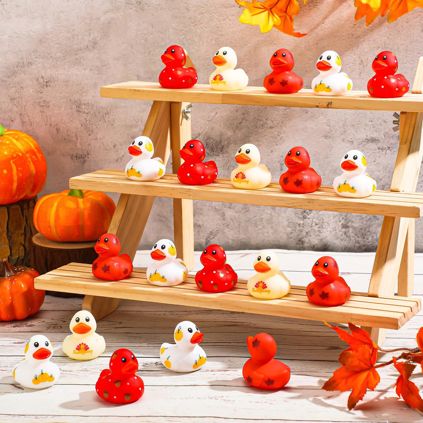 Libima 24 Pcs 2 Inch Fall Mini Rubber Ducks Thanksgiving Rubber Duckies With Pumpkin Leaf Turkey Printed Fall Theme Rubber Ducks