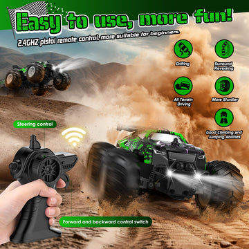 Hielse Remote Control Car, All-Terrain Remote Control Car for Boys, Rechargeable Rc Truck with LED, 1:20, 10KM/H, 2 Motors, 2.4G
