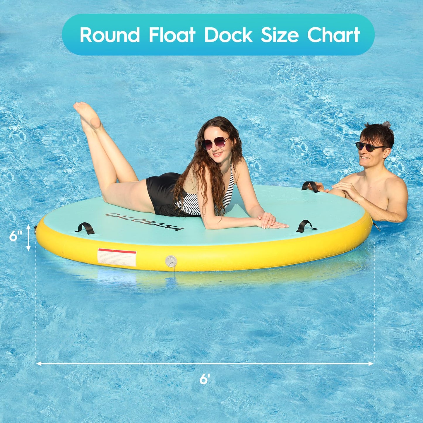 CALOBANA Inflatable Floating Dock Platform, Round Inflatable Floating Island Raft with Portable Storage Carrying Bag for Pool La