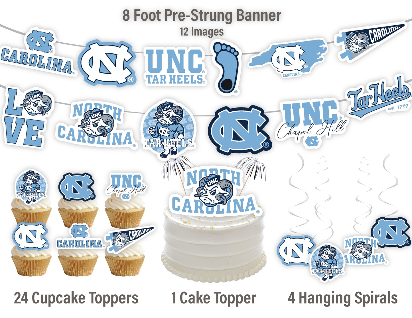 North Carolina Party Supplies (42 Pieces) University Of North Carolina Graduation, Tailgating, Birthday Party Decorations Unc Ta