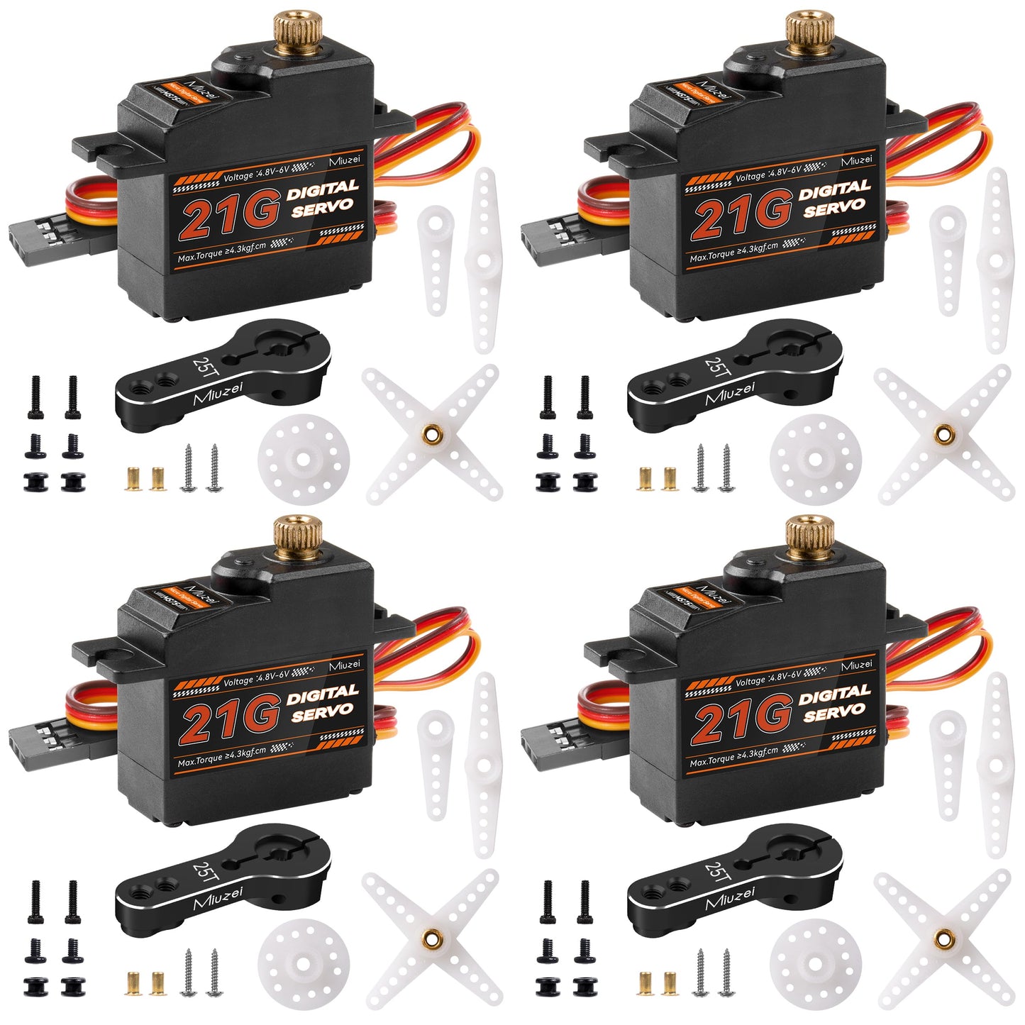 Miuzei 21G Micro Servo Motor Metal Geared Mini Digital Servo Kit With 25T Horn For 1/14 1/16 1/18 Rc Car Robot Helicopte (4)
