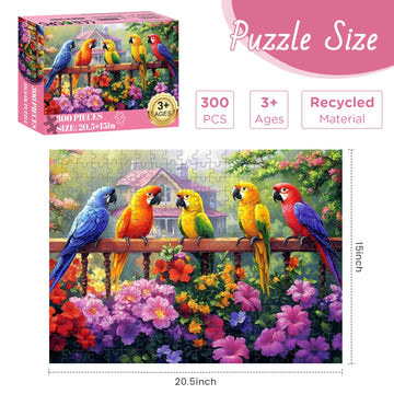 300 Piece Puzzles for mature-themed Colorful Parrots Jigsaw Puzzle 300 Pieces for mature-themeds Kids Seniors Beautiful Challenging Garden House mature-themeds Puzzle for Family and Friends Party Gifts 20.5?15 in