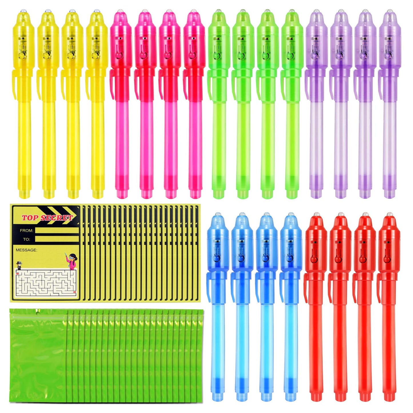 D&N Lifestyle 24 pcs UV Invisible Ink Pens with Word Search & Maze Activities Cards, Education & Party Favors, End of School Yea