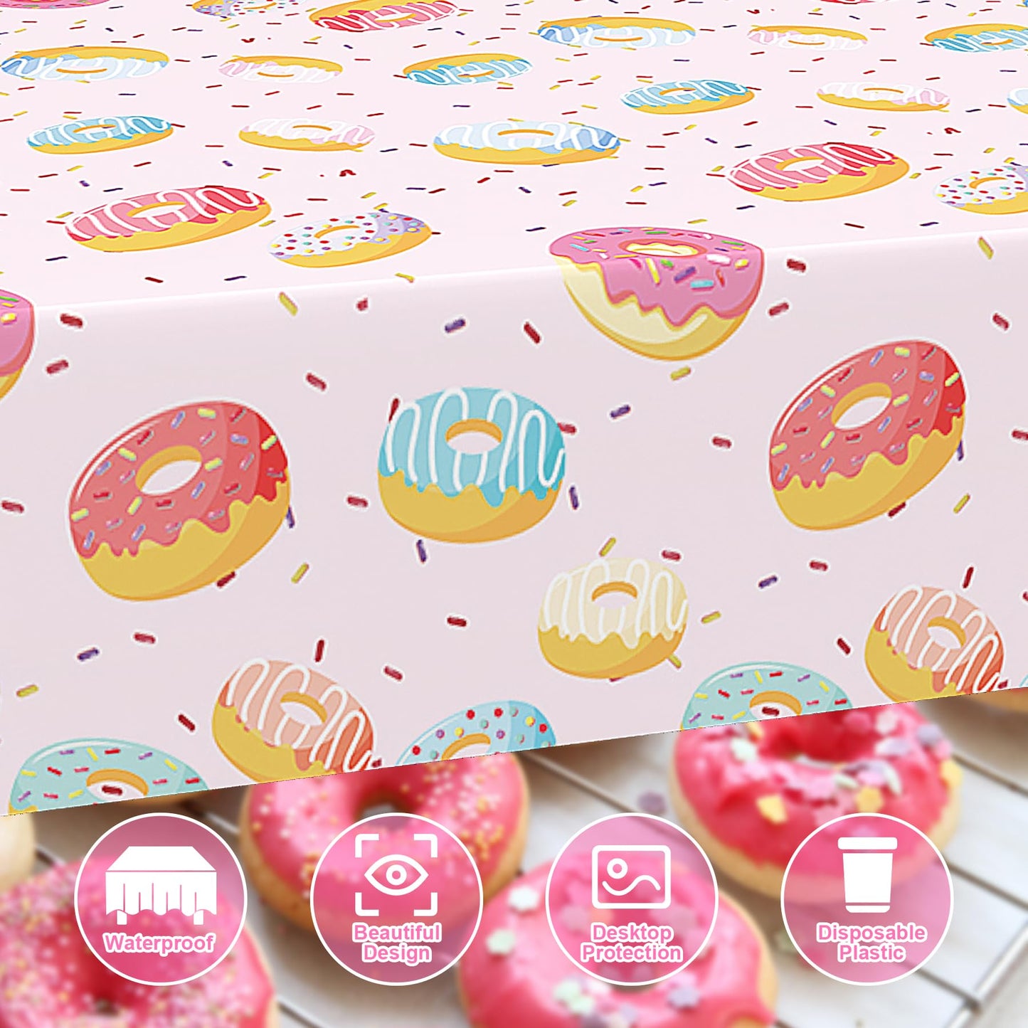 Lianxuia 3 Pcs Donut Plastic Tablecloth, 51 X 86 Inch Donut Party Table Cover, Donut Party Decorations, Suitable For Donut Theme