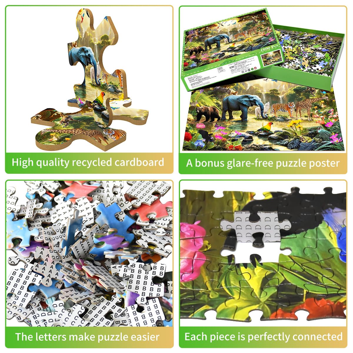 Huadada 1000 Piece Puzzles For Adults - Adventures In The Jungle-1000 Piece Jigsaw Puzzles For Adults And Kids 1000 Piece Wild Animals Unique Shape Best Gift For Adults And Kids(27.6'X 19.7')