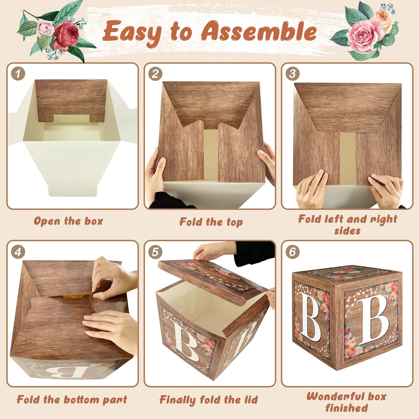 Floral Baby Shower Box Birthday Party Decoration Balloon Blocks First Birthday Centerpiece Decor For Girls Wood Grain Base Gende