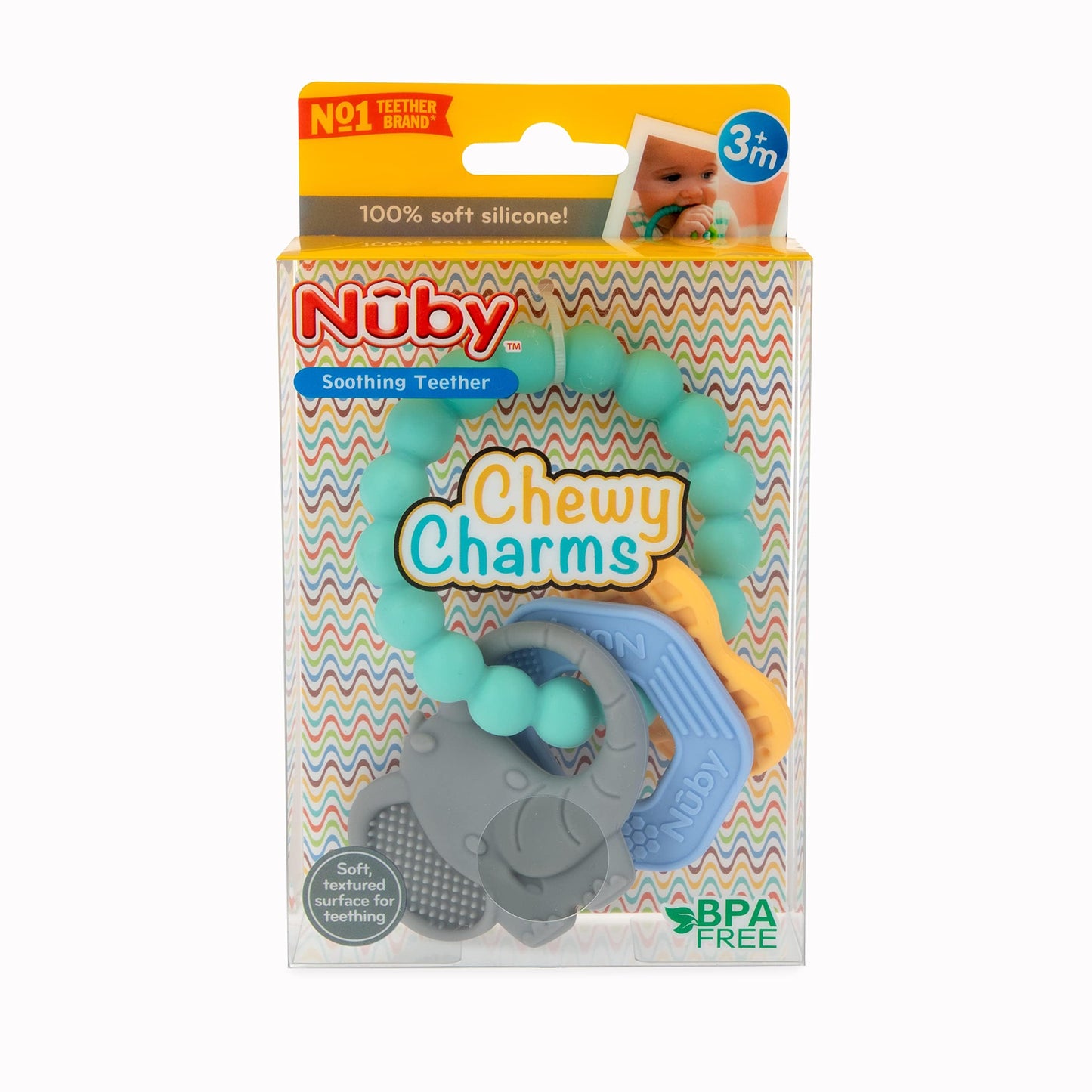 Nuby Chewy Charms Key Silicone Teether, Neutral, 1 Count (Pack Of 1)