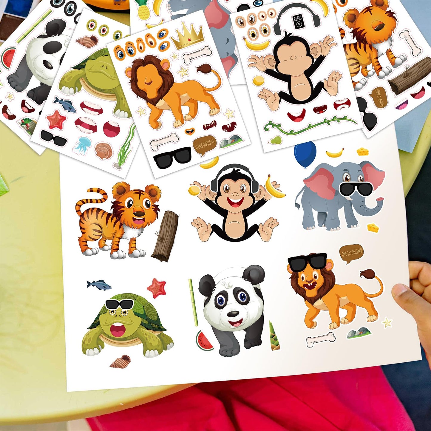 24 Sheets 8.3'' 5.9'' Make Your Own Zoo Animal Stickers For Toddlers Kids Party Favors, Make A Face Stickers For Kids Activitie
