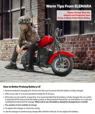 ELEMARA Electric Dirt Bike for Kids, 15 mph, 150lb Max, Red, Large, Model WJL017HON0X, Metal, Key Start, Chain-Driven, 12
