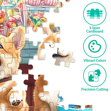 300 Piece Puzzles for mature-themeds Cute Dogs Jigsaw Puzzle for mature-themeds Kids Seniors Recycled Cardboard XLarge Piece Puzzle 300 Piece Challenging Game Family Activity Great Gift for Friends 20.5 * 15 in