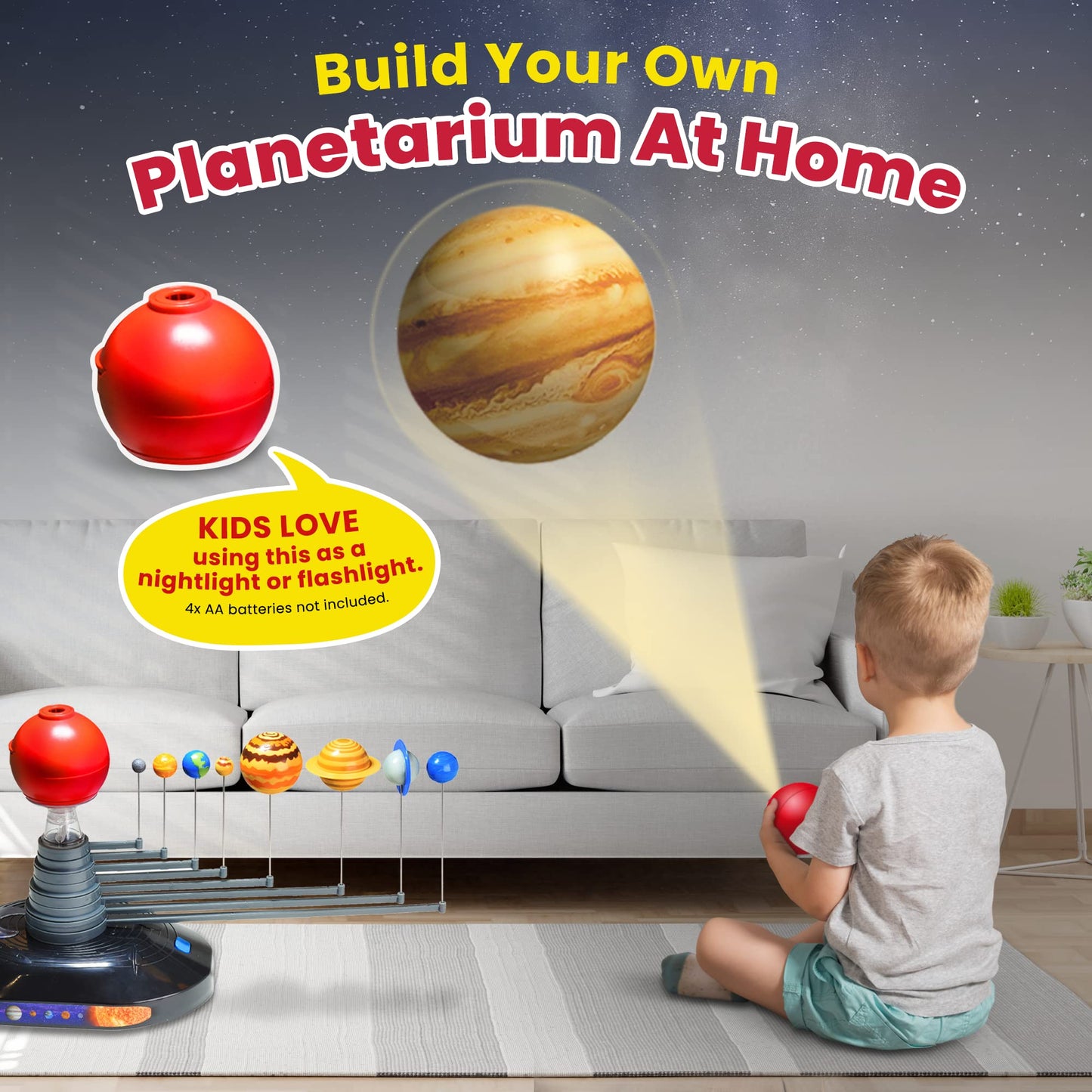 Playz Premium Solar System Model Kit For Kids - 4 Speed Motor, Hd Planetarium Projector, 8 Painted Planets & 8 White Foam Balls With Paint And Brush For A Hands-On Stem Diy Project For Space Toys