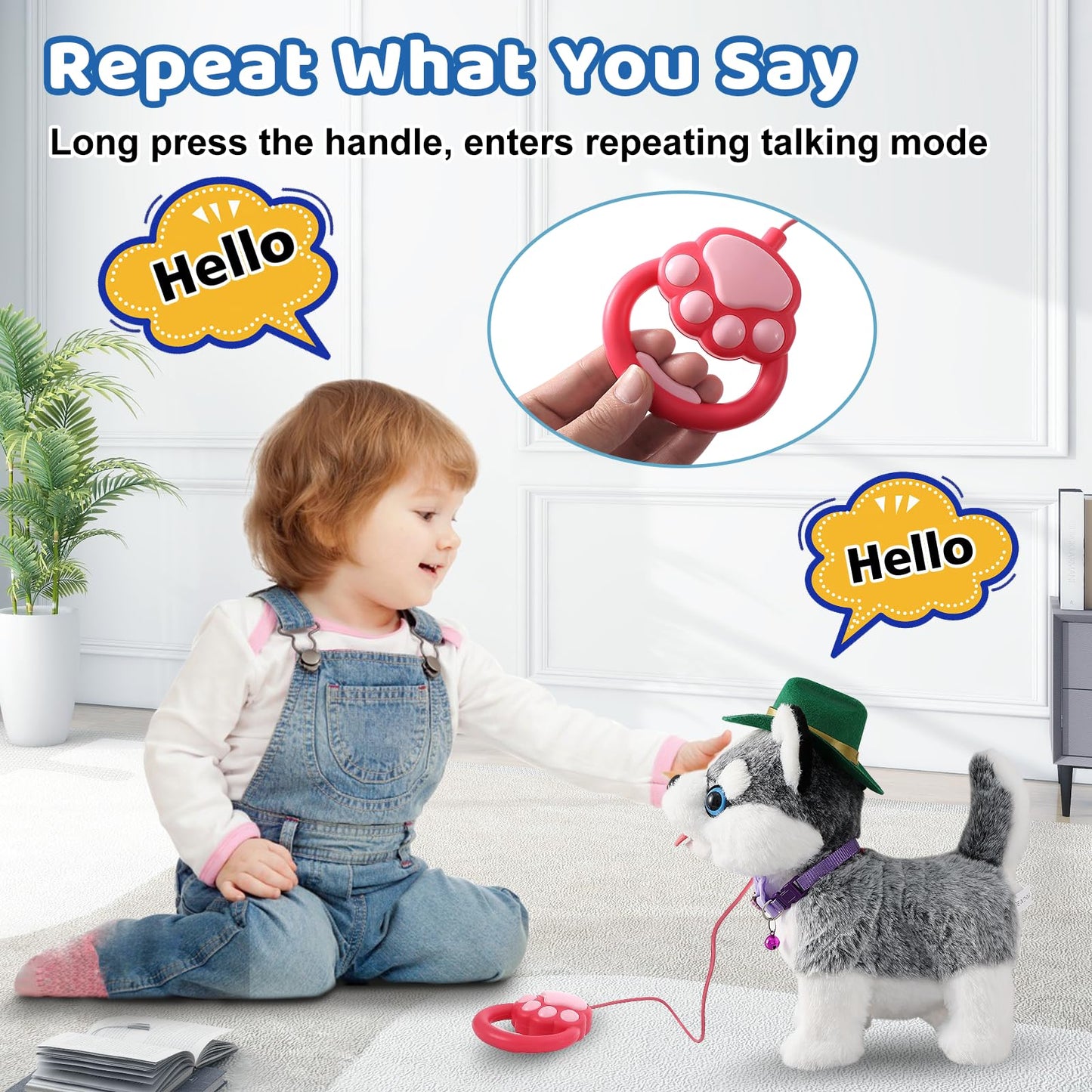 Walking Husky Barking Dog Toy For Child Kid Licking Talking Dog With Leash, Interactive Puppy That Barks Tail Wagging Plush Robo