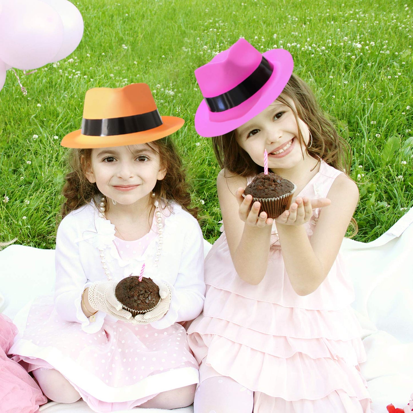 Novelty Place Neon Plastic Party Hats, Fedora with Gangster Mafia Style, UV Blacklight Glow Party Stars Rave Hats for Kids and T