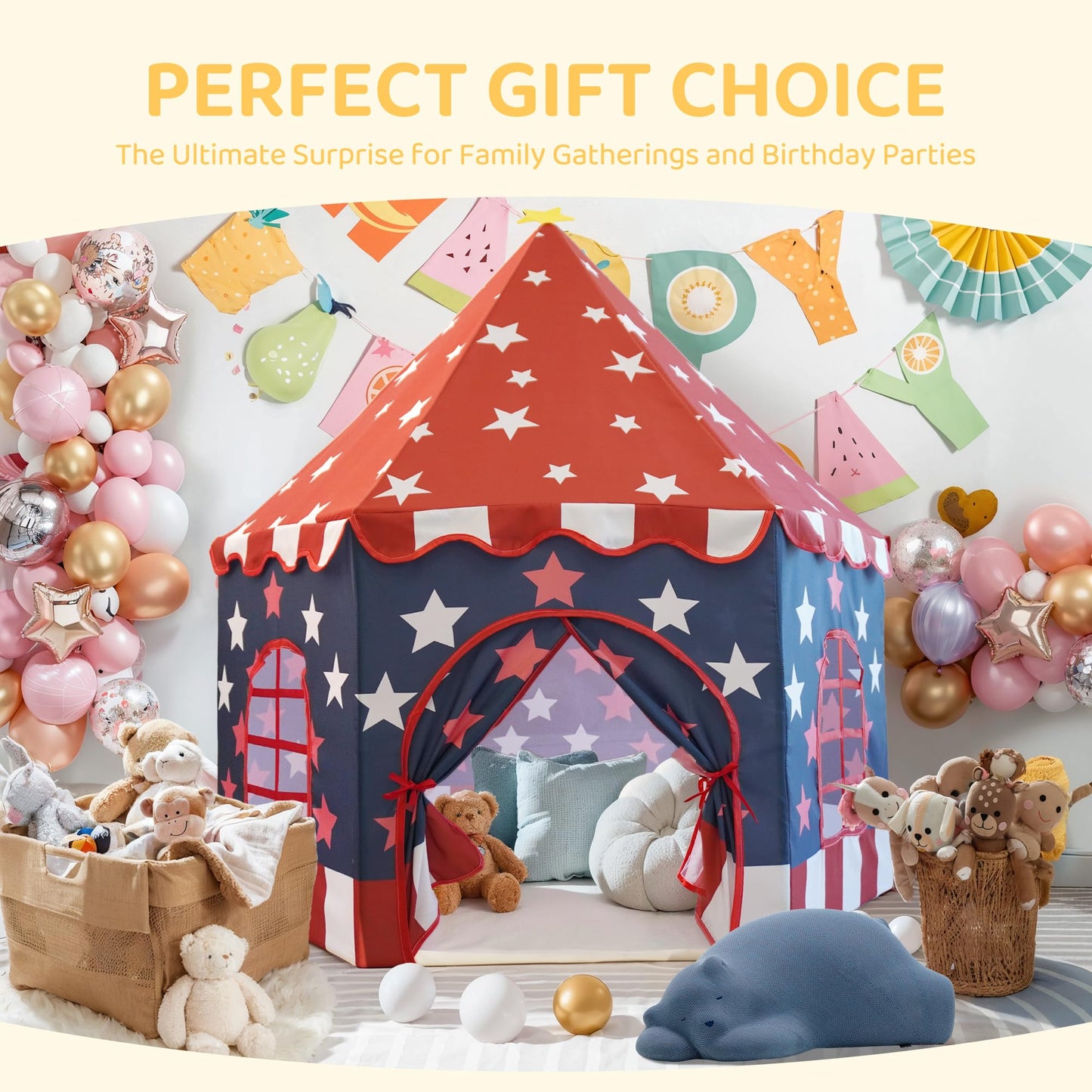Large Girls Play Tent Princess, Boys Castle Kids Playhouse Indoor Outdoor Toddler Teepee | American Style Design, Age 3-8| Detai