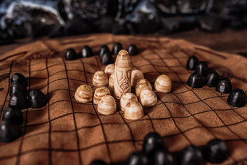 Handcrafted Viking Hnefatafl Set - 100% Genuine Ox-Bone Pieces, Premium Leather Mat, Black - Norse Tradesman, Easy Storage & Travel