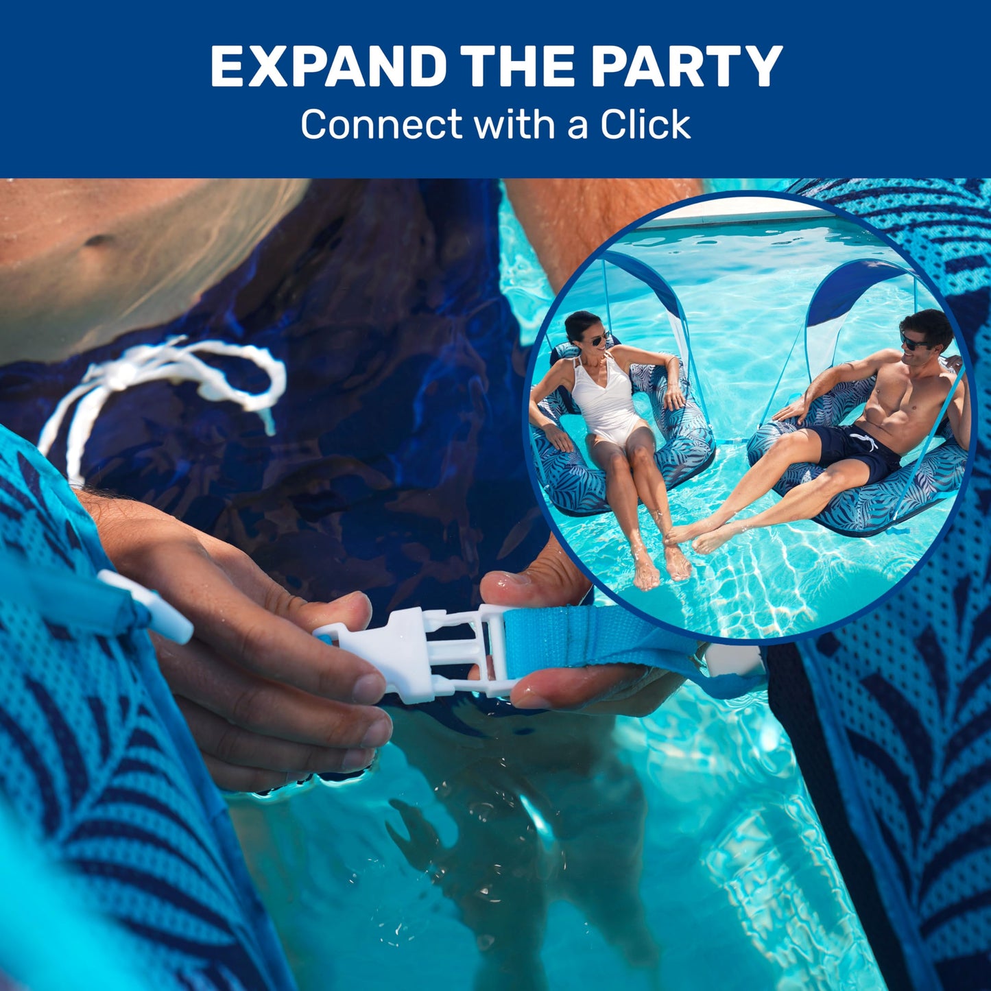 New Aqua Zero Gravity Pool Chair Float With Sunshade Canopy And Cup Holder - Blue Fern