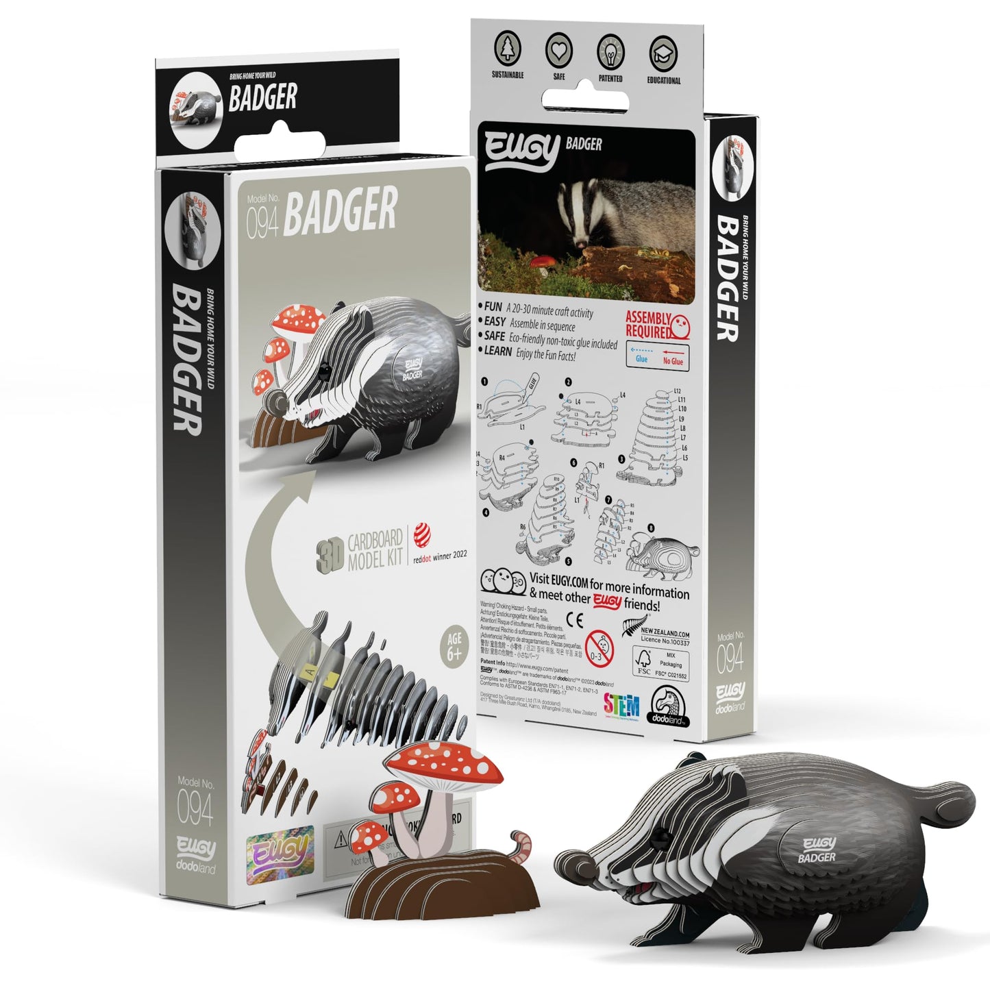 Eugy Badger 3D Puzzle, 35 Piece Eco-Friendly Educational Learning Puzzles For Kids 6+