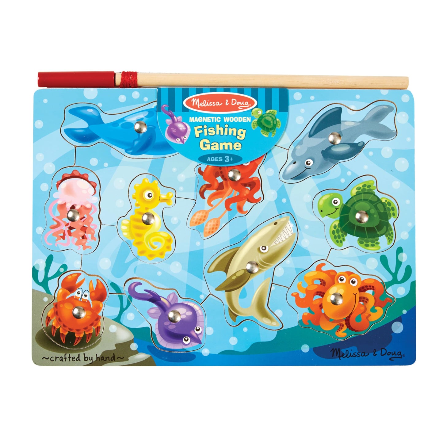 Melissa & Doug Magnetic Wooden Fishing Game And Puzzle With Wooden Ocean Animal Magnets